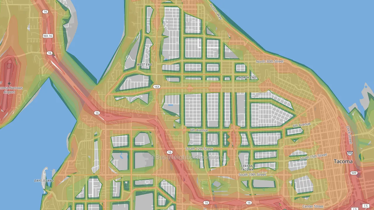 98406, WA Map of Noise Levels in 98406