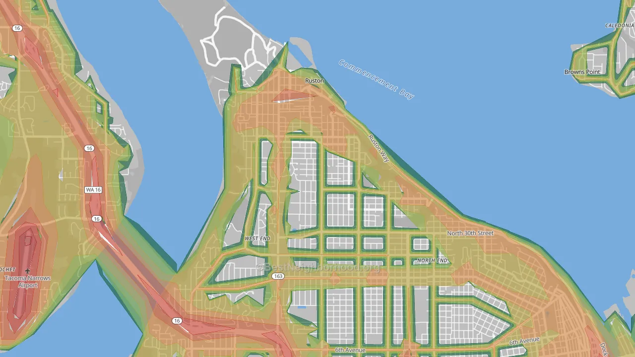 98407, WA Map of Noise Levels in 98407