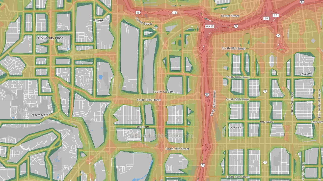 98409, WA Map of Noise Levels in 98409
