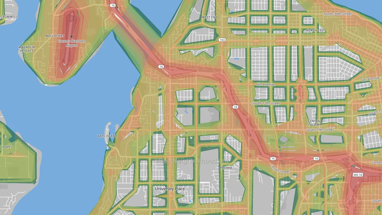 98465, WA Map of Noise Levels in 98465
