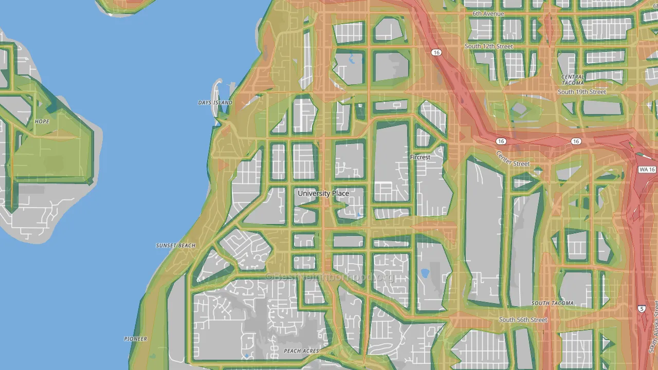98466, WA Map of Noise Levels in 98466