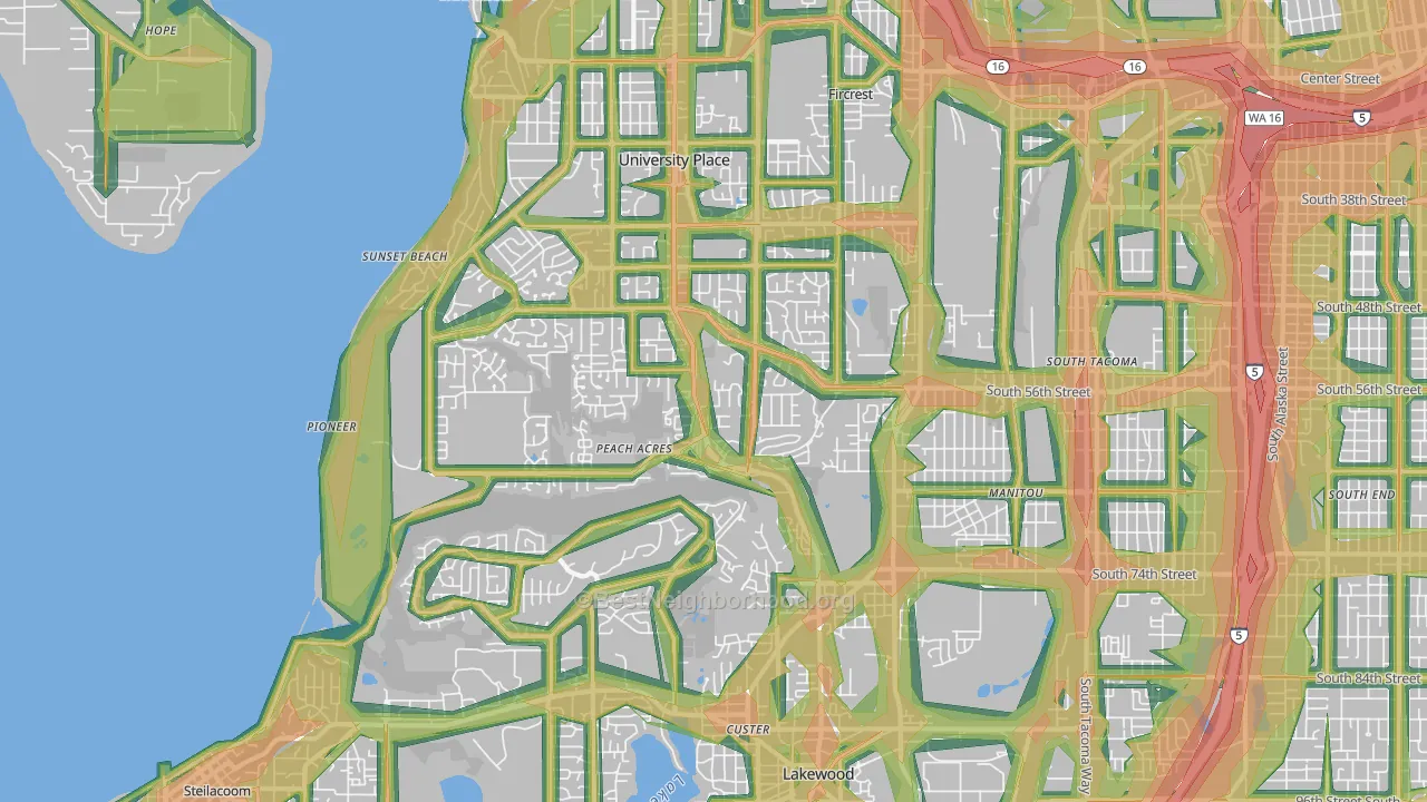 98467, WA Map of Noise Levels in 98467