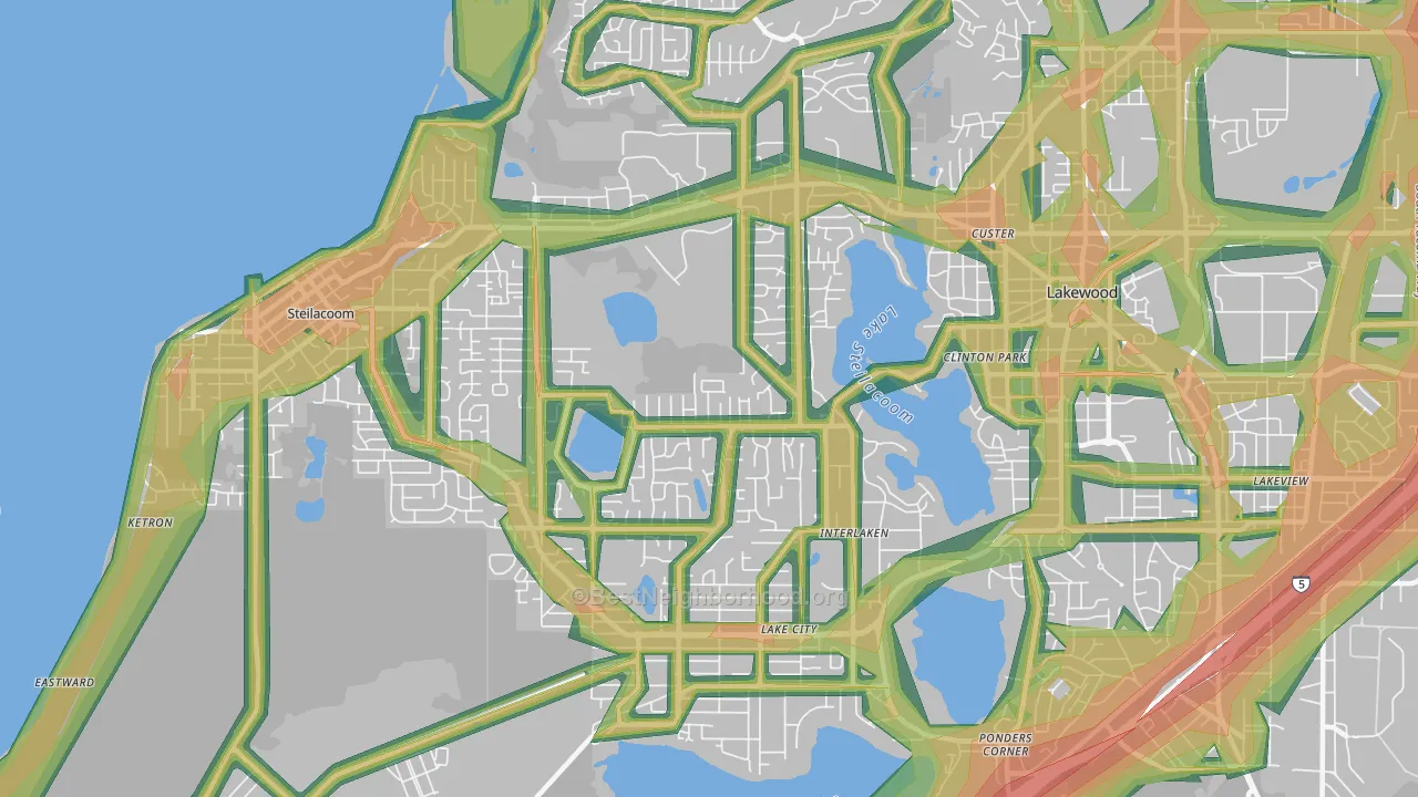 98498, WA Map of Noise Levels in 98498