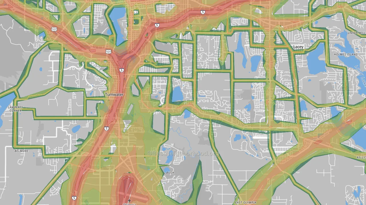 98501, WA Map of Noise Levels in 98501