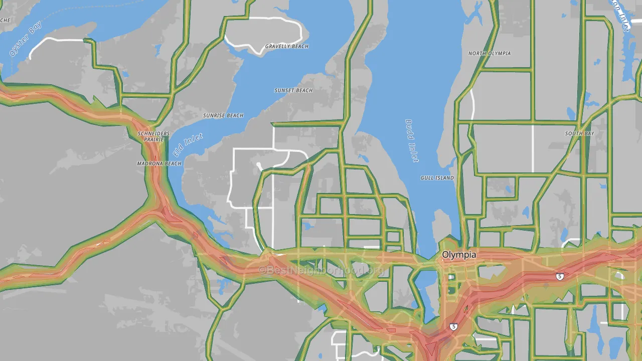 98502, WA Map of Noise Levels in 98502