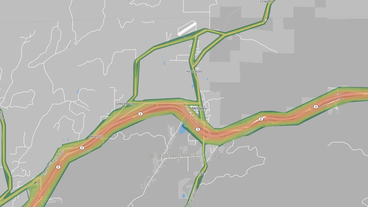 98557, WA Map of Noise Levels in 98557