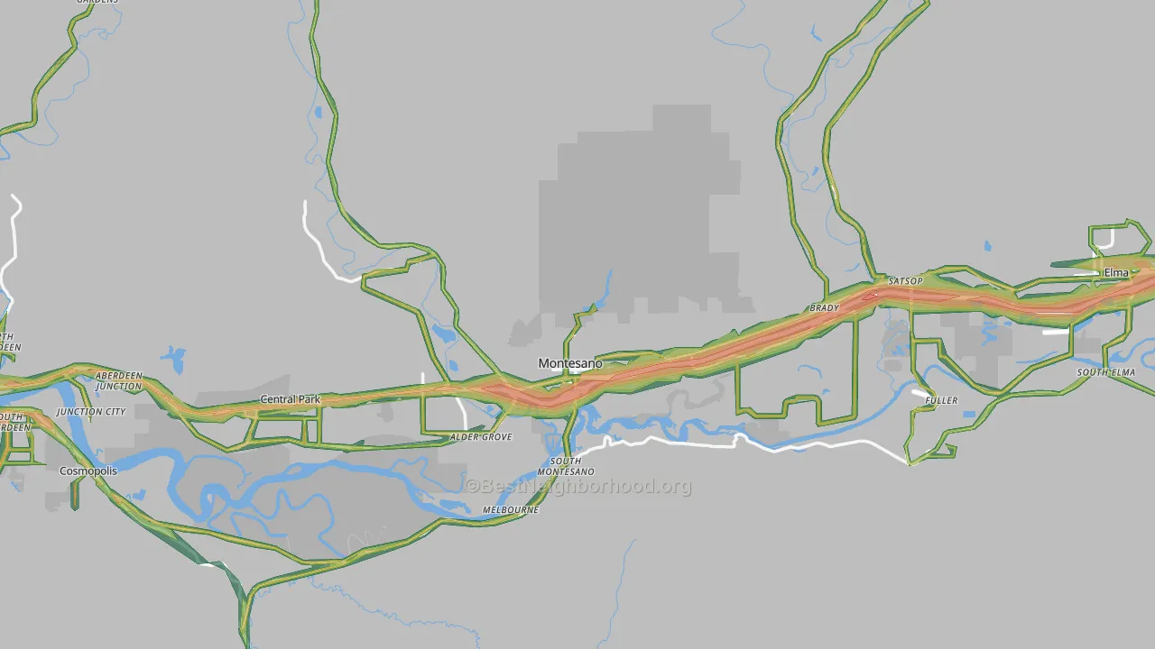 98563, WA Map of Noise Levels in 98563