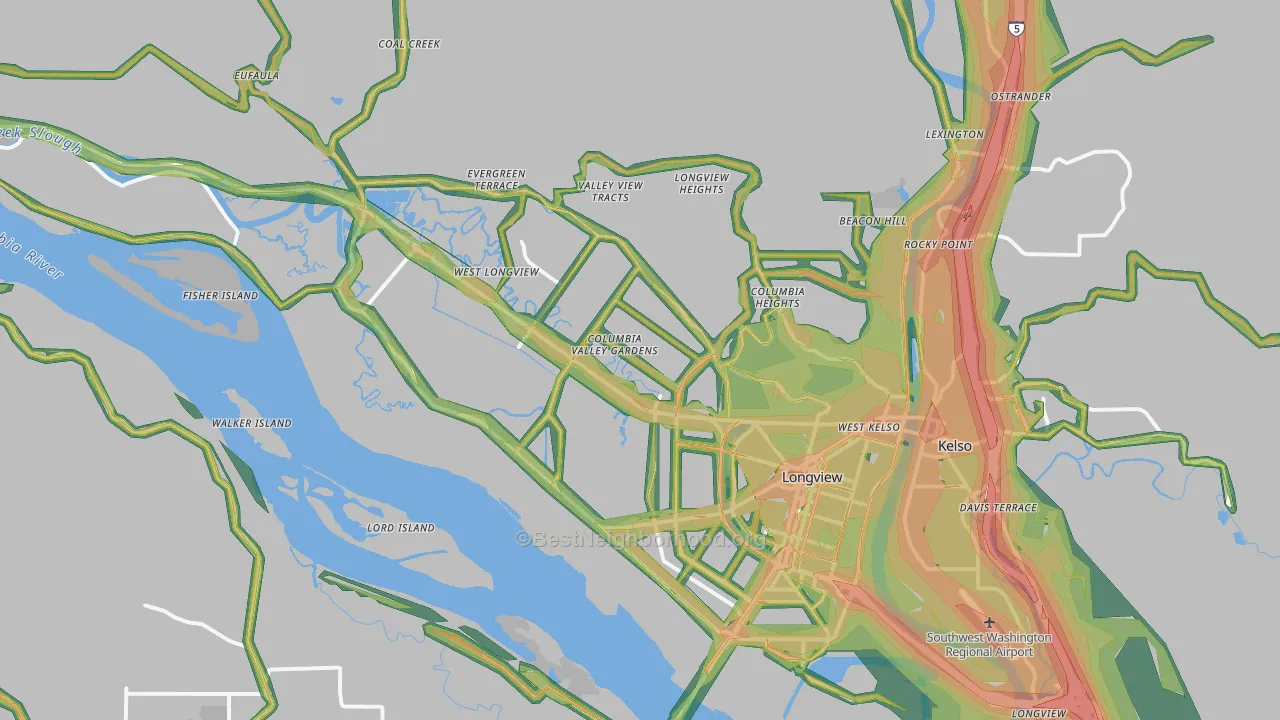 98632, WA Map of Noise Levels in 98632