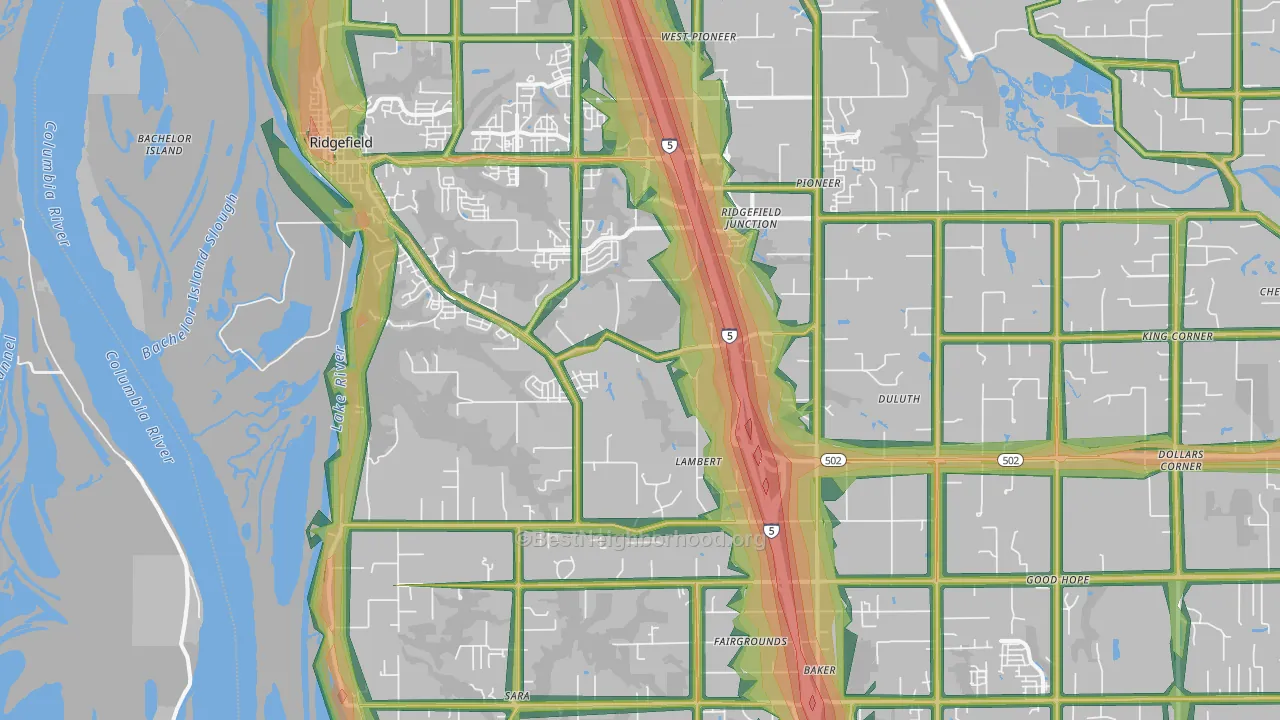 98642, WA Map of Noise Levels in 98642