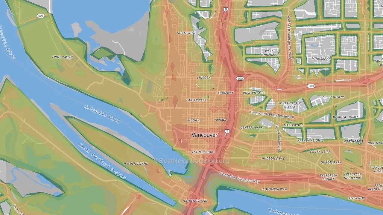 98660, WA Map of Noise Levels in 98660