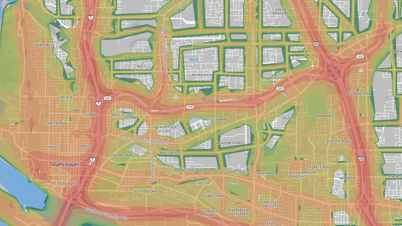 98661, WA Map of Noise Levels in 98661