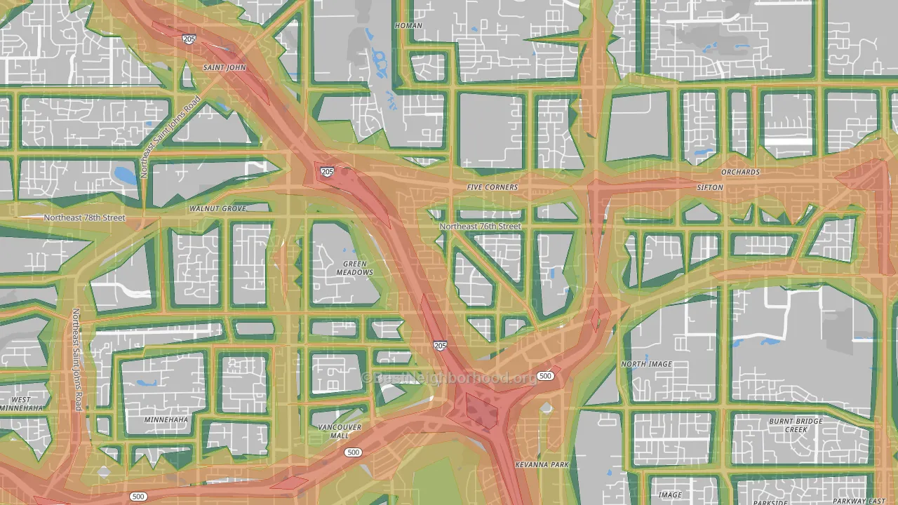 98662, WA Map of Noise Levels in 98662
