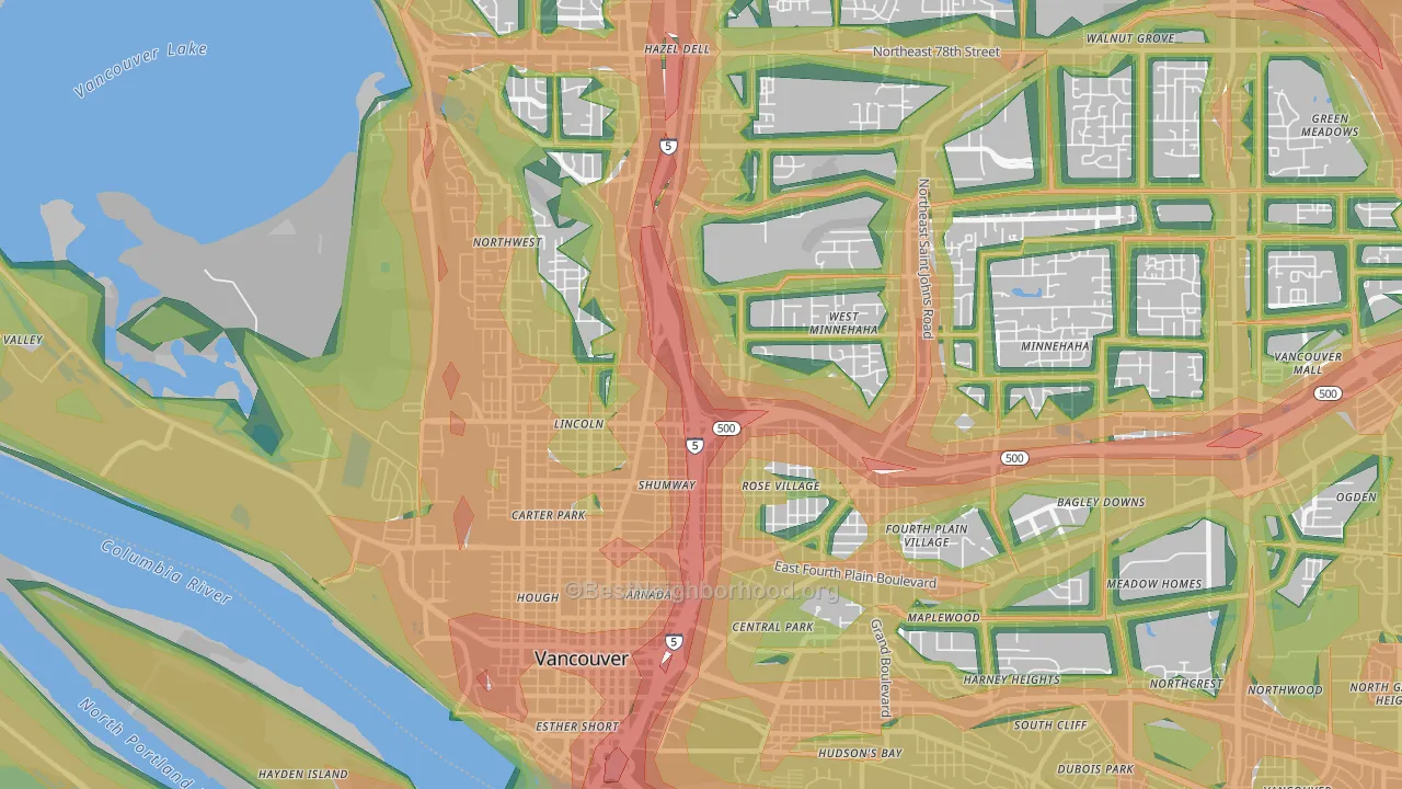 98663, WA Map of Noise Levels in 98663