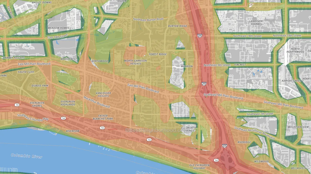 98664, WA Map of Noise Levels in 98664