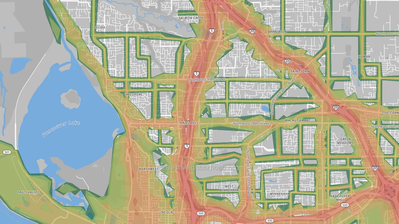 98665, WA Map of Noise Levels in 98665