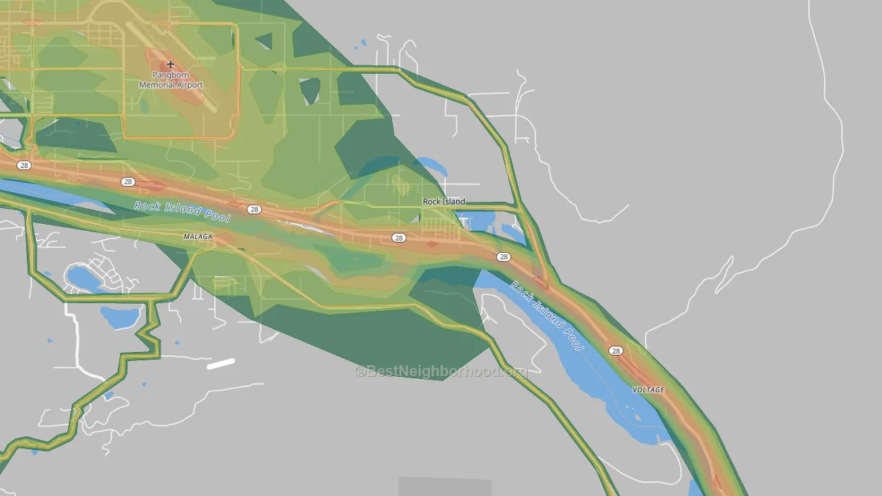 98850, WA Map of Noise Levels in 98850