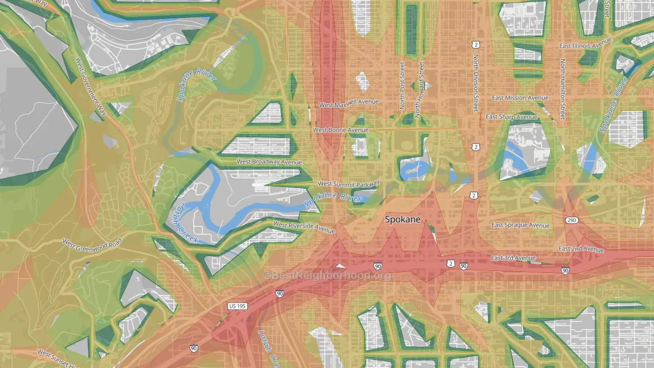 99201, WA Map of Noise Levels in 99201