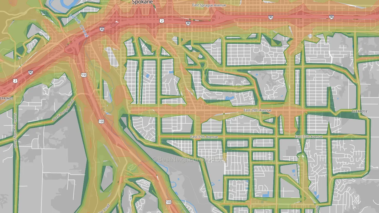 99203, WA Map of Noise Levels in 99203