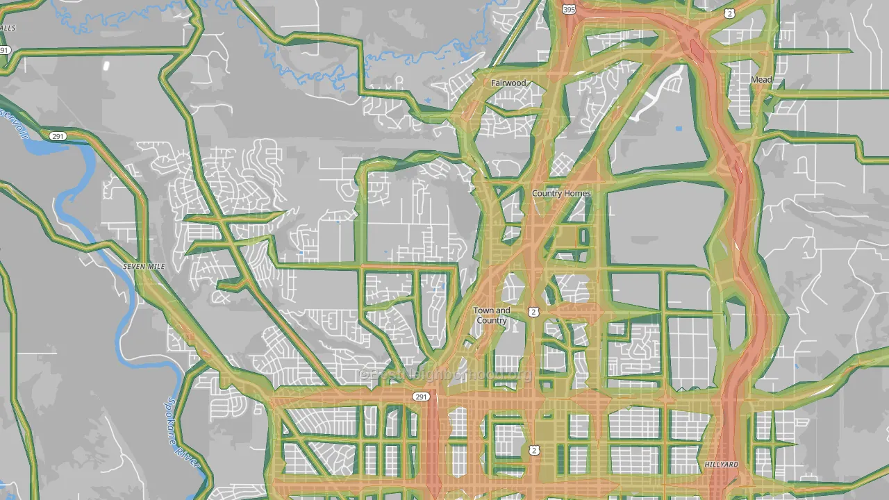 99208, WA Map of Noise Levels in 99208