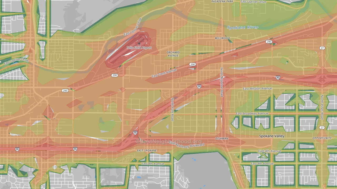 99212, WA Map of Noise Levels in 99212