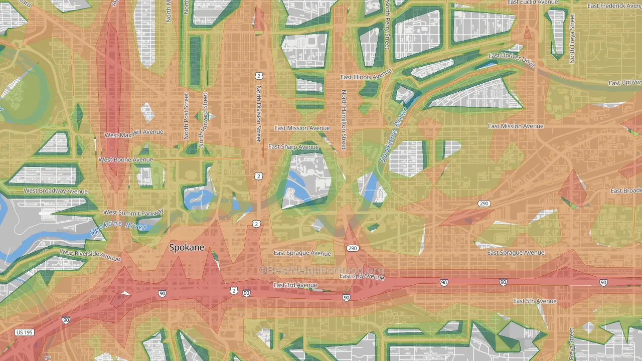 99258, WA Map of Noise Levels in 99258