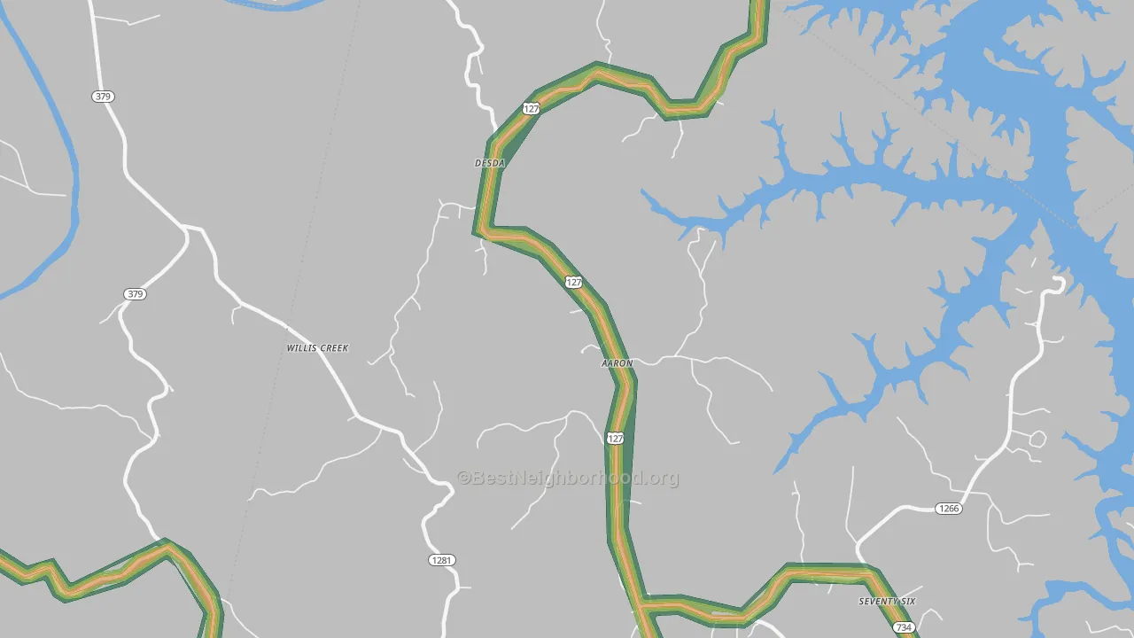 Aaron, KY Map of Noise Levels in Aaron