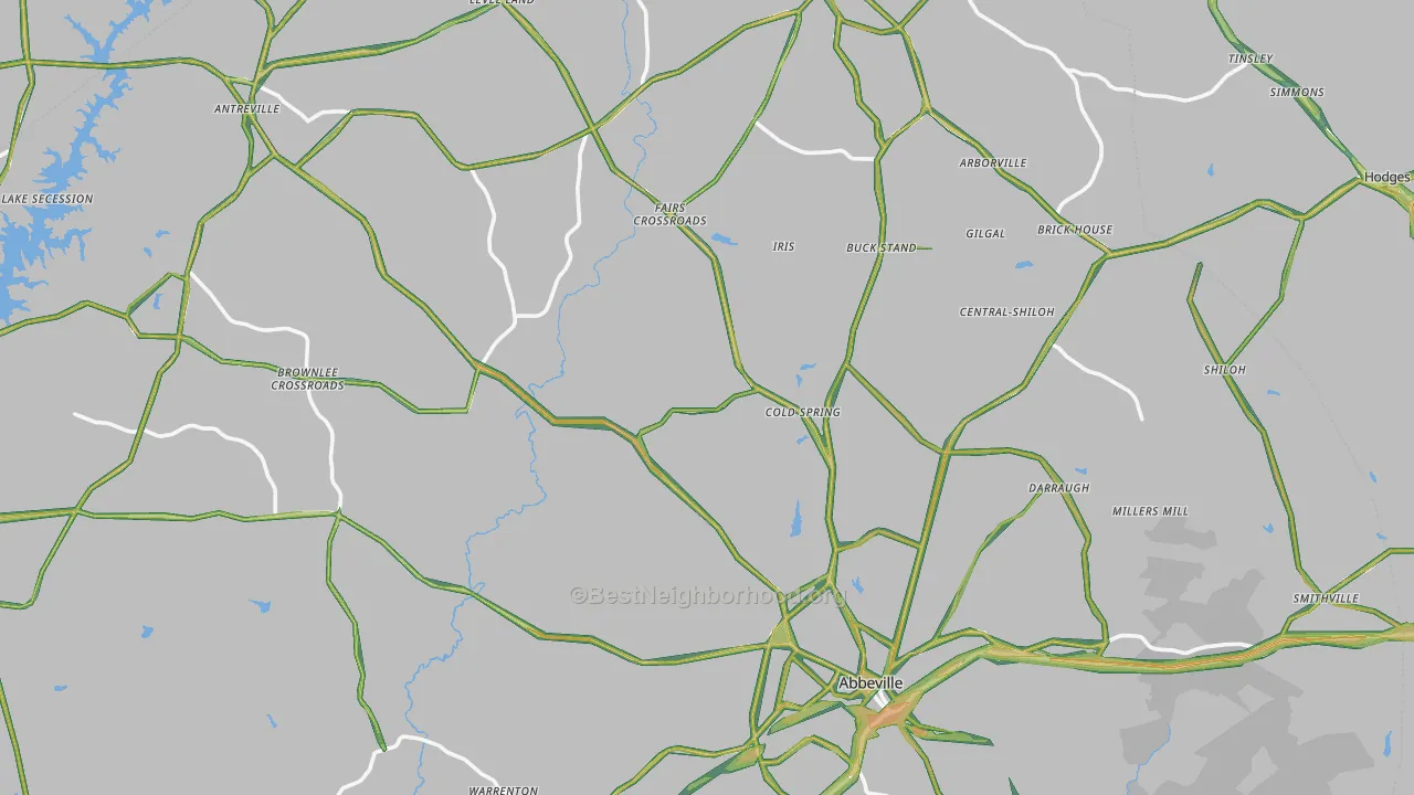 Abbeville County, SC Map of Noise Levels in Abbeville County