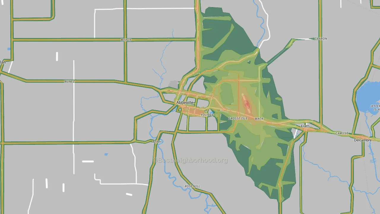 Abbeville, LA Map of Noise Levels in Abbeville