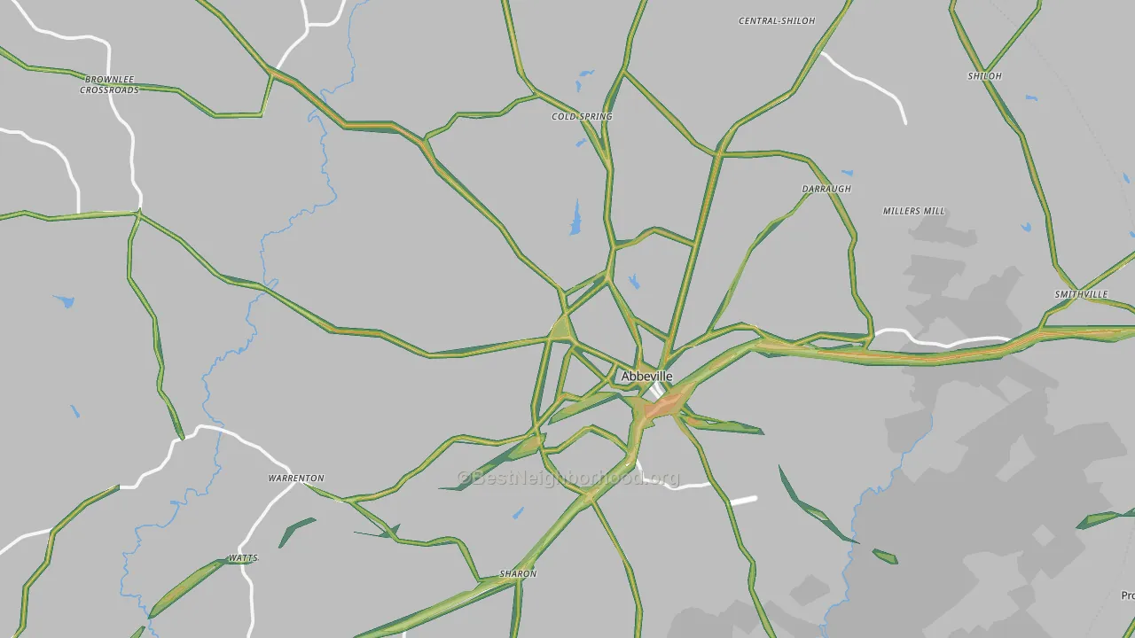 Abbeville, SC Map of Noise Levels in Abbeville