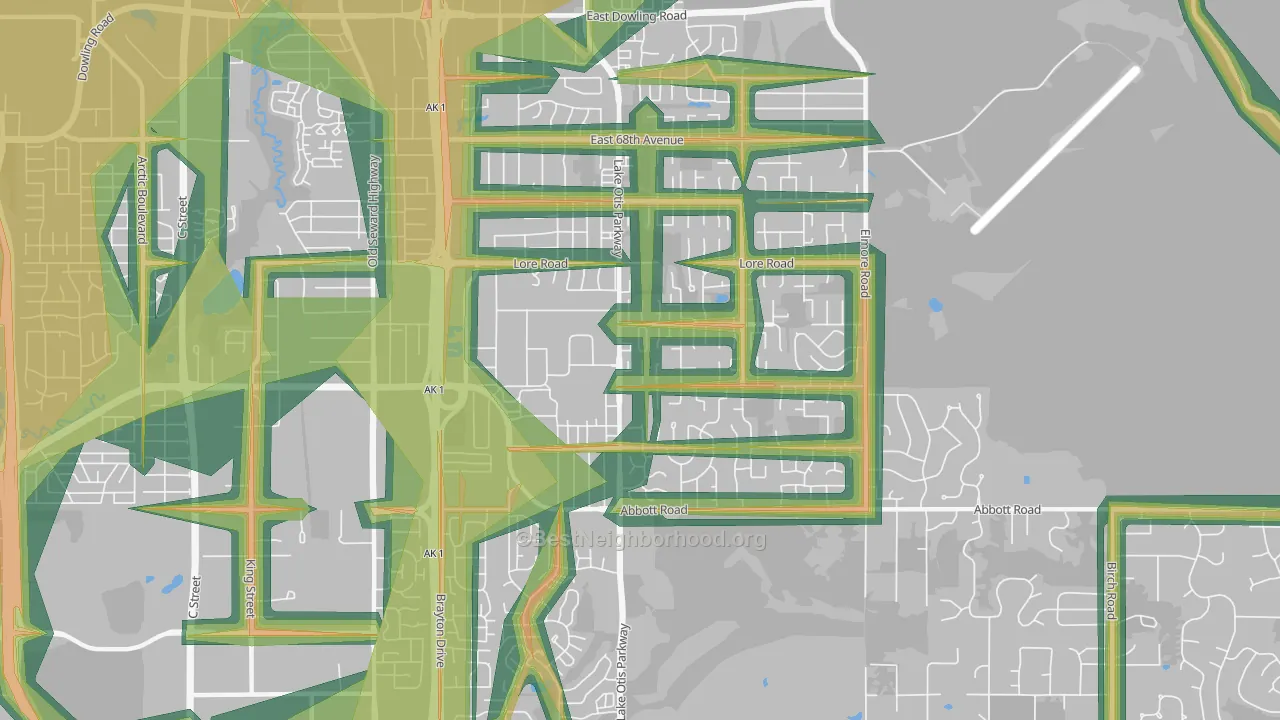 Abbott Loop, Anchorage, AK Map of Noise Levels in Abbott Loop