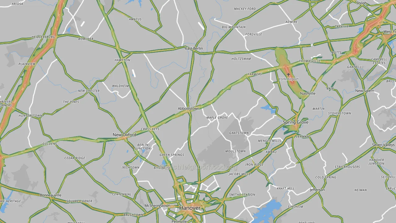 Abbottstown, PA Map of Noise Levels in Abbottstown