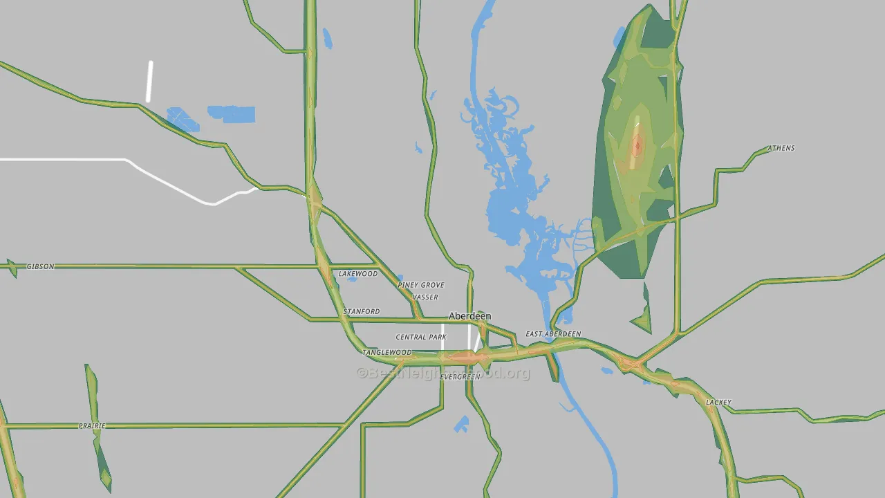 Aberdeen, MS Map of Noise Levels in Aberdeen