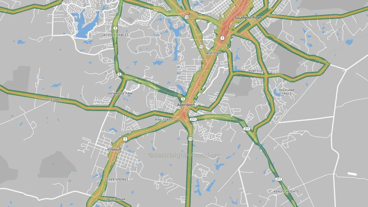 Aberdeen, NC Map of Noise Levels in Aberdeen