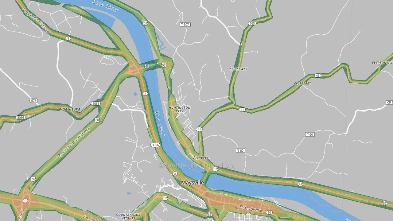 Aberdeen, OH Map of Noise Levels in Aberdeen