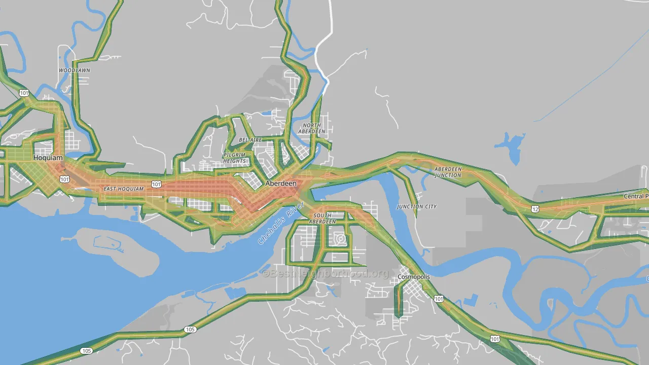 Aberdeen, WA Map of Noise Levels in Aberdeen
