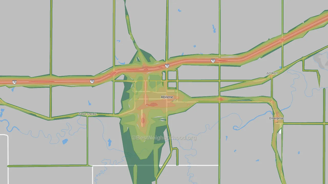 Abilene, KS Map of Noise Levels in Abilene