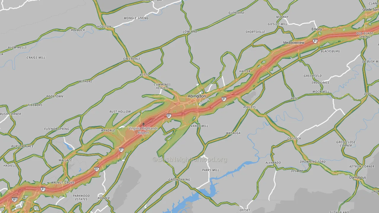 Abingdon, VA Map of Noise Levels in Abingdon