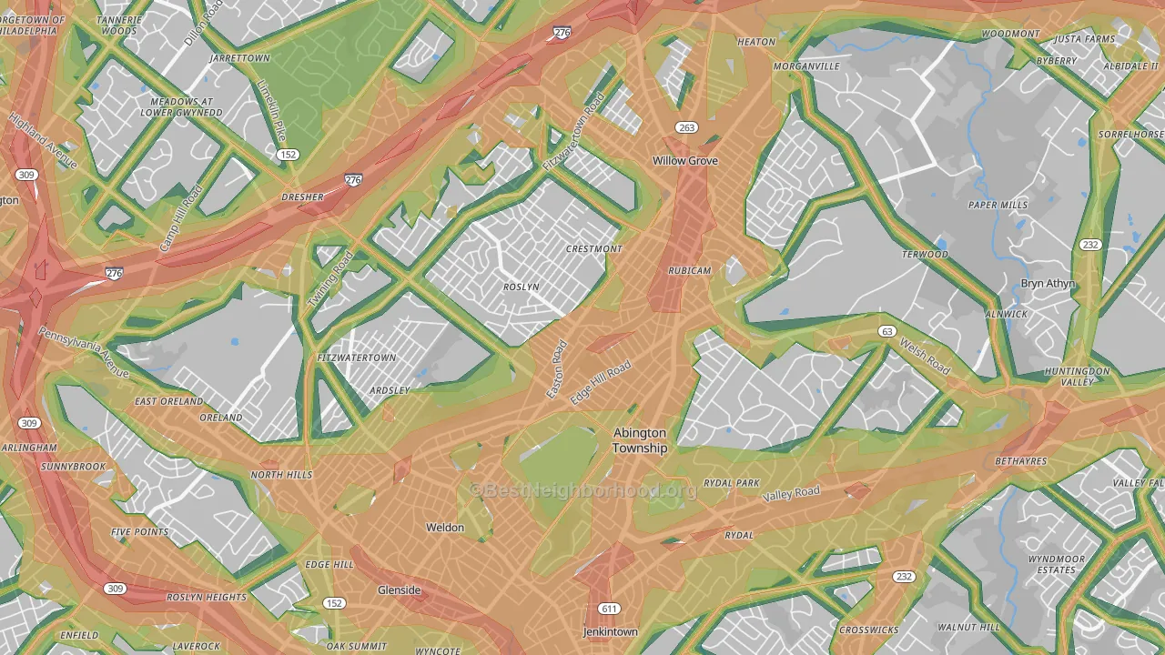 Abington, PA Map of Noise Levels in Abington