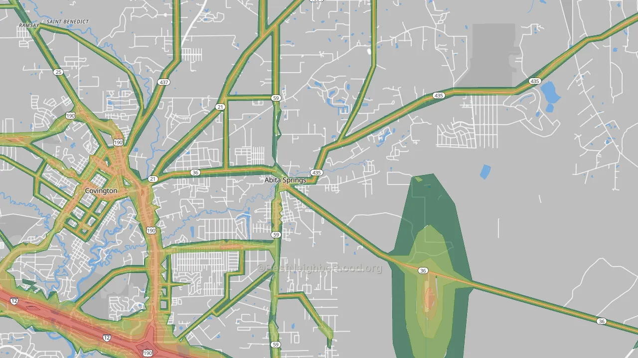 Abita Springs, LA Map of Noise Levels in Abita Springs
