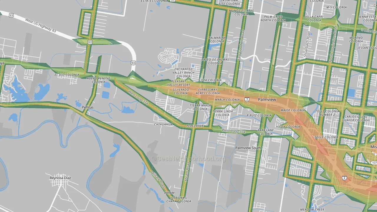Abram-Perezville, Mission, TX Map of Noise Levels in Abram-Perezville