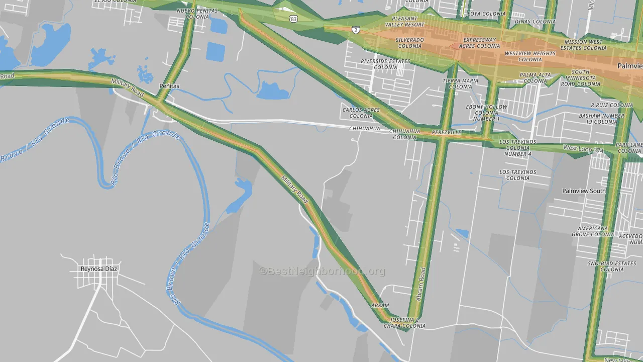 Abram, TX Map of Noise Levels in Abram