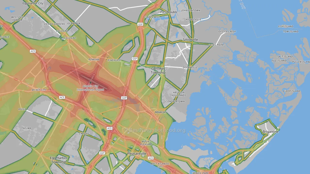 Absecon, NJ Map of Noise Levels in Absecon