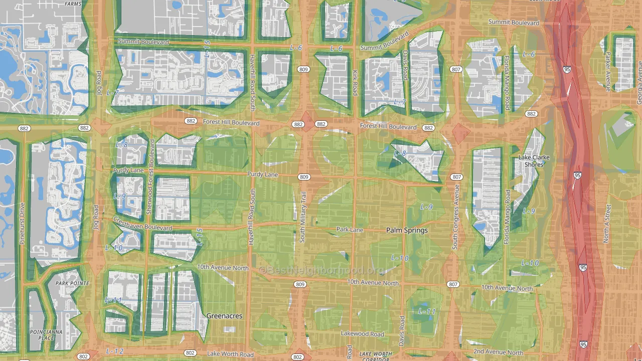 Acacia Villas, FL Map of Noise Levels in Acacia Villas