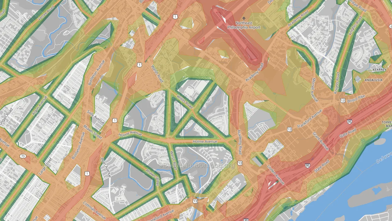 Academy Gardens, Philadelphia, PA Map of Noise Levels in Academy Gardens
