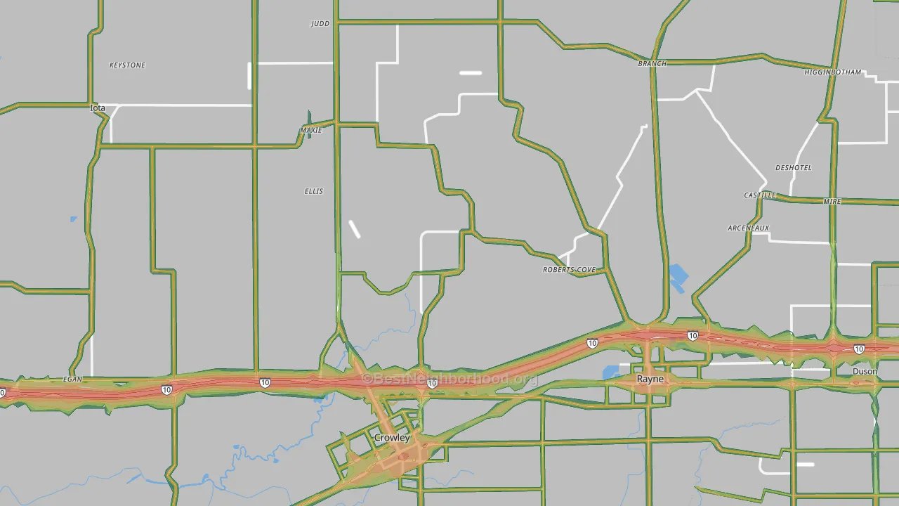 Acadia Parish, LA Map of Noise Levels in Acadia Parish