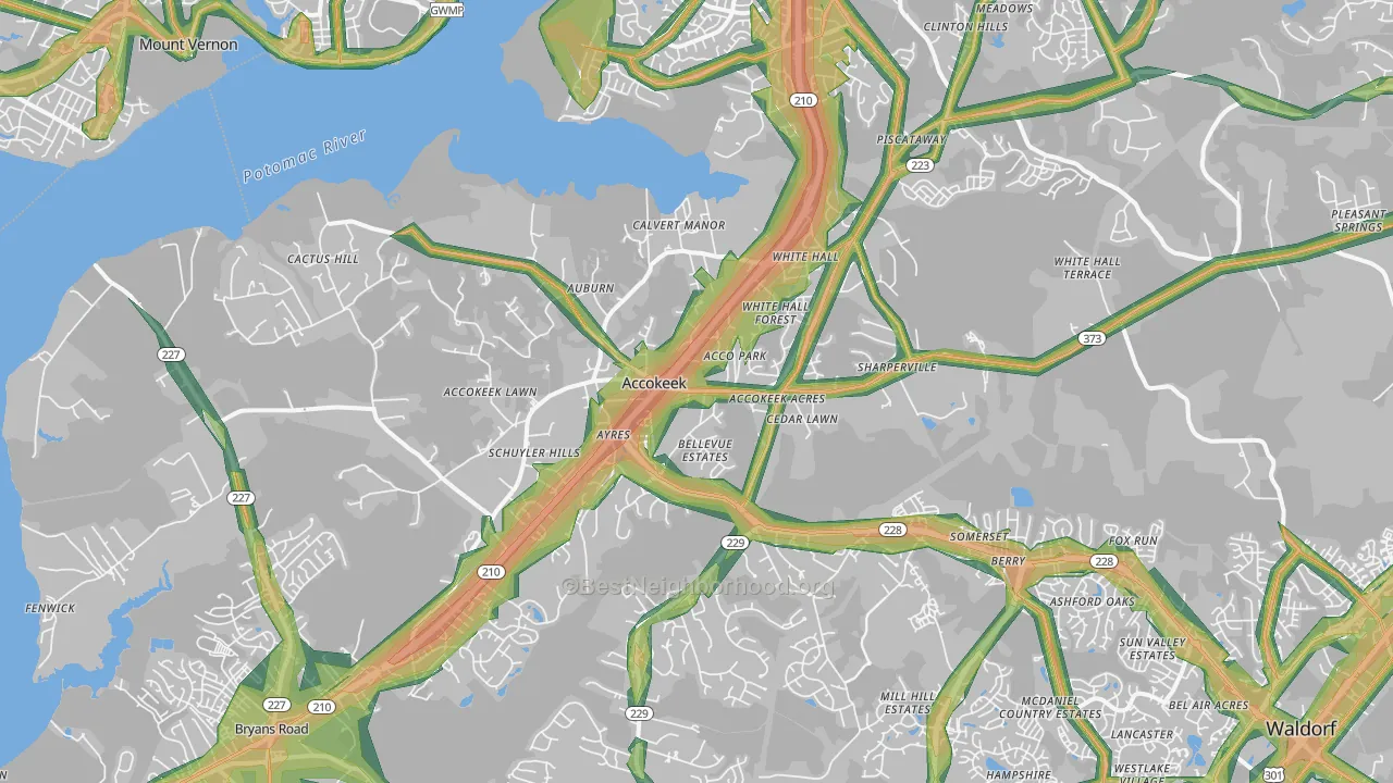 Accokeek, MD Map of Noise Levels in Accokeek
