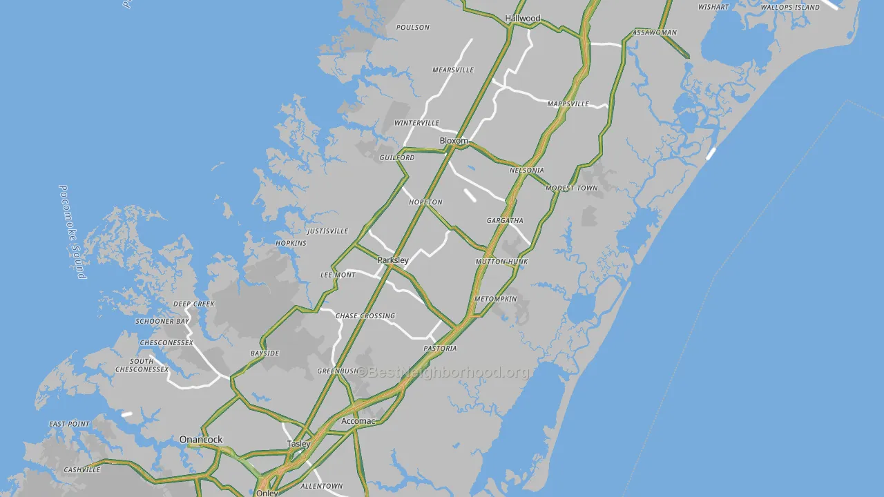 Accomack County, VA Map of Noise Levels in Accomack County