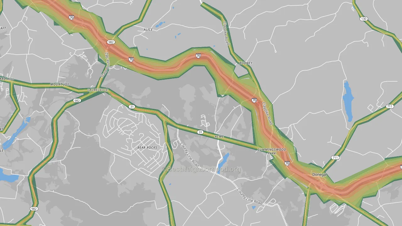Acme, PA Map of Noise Levels in Acme