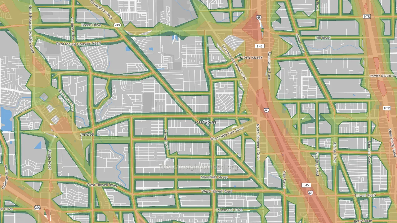 Acres Home, Houston, TX Map of Noise Levels in Acres Home