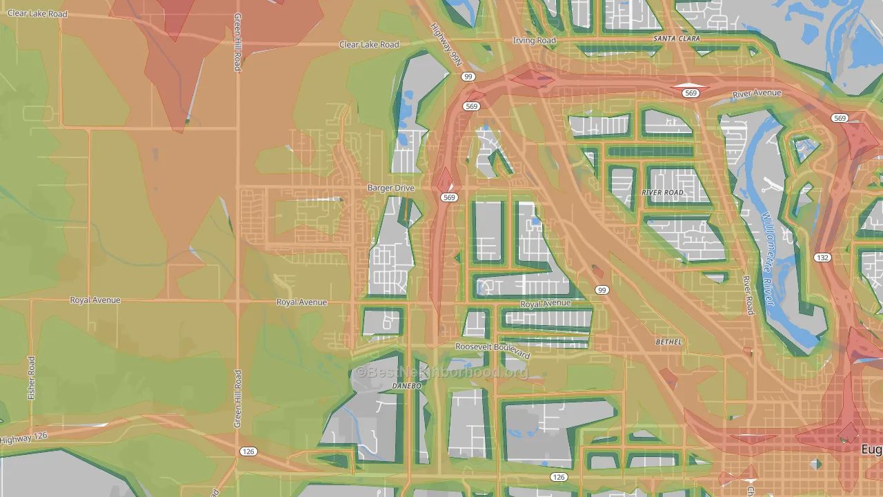 Active Bethel, Eugene, OR Map of Noise Levels in Active Bethel